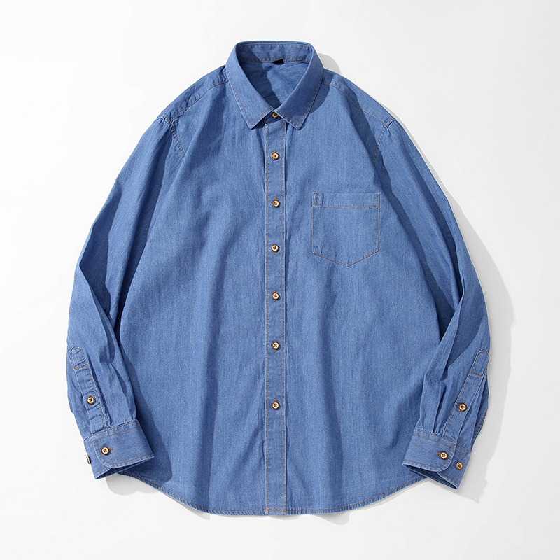 Nuevo algodón Denim de manga larga camisa de los hombres casual cómodo color sólido moda herramientas juventud camisa chaqueta hombres