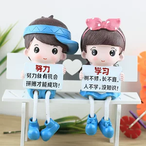 开学礼物创意树脂工艺品吊脚娃娃儿童房书房家居装饰摆设手工圣诞