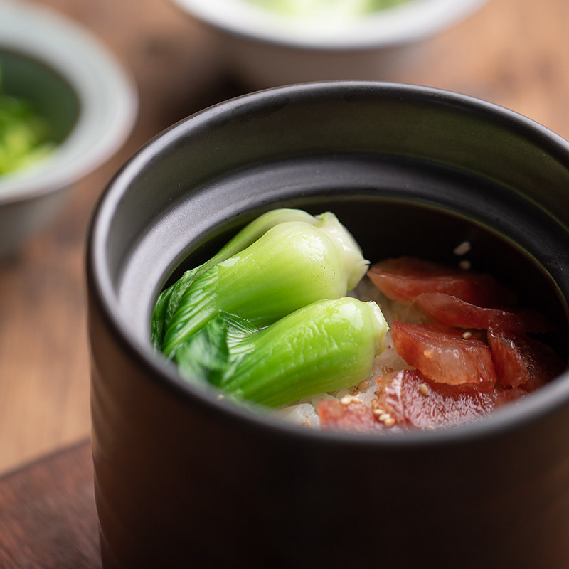 Olla de arroz flotante de cerámica, tazón de postre de cerámica doméstica, olla de guiso con una taza de huevo al vapor, pequeña taza de vapor, pequeña taza de sopa creativa