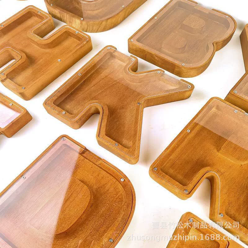 Модная английская деревянная копилка с мультяшными буквами, украшение для хранения монет, деревянная копилка для счастливых денег