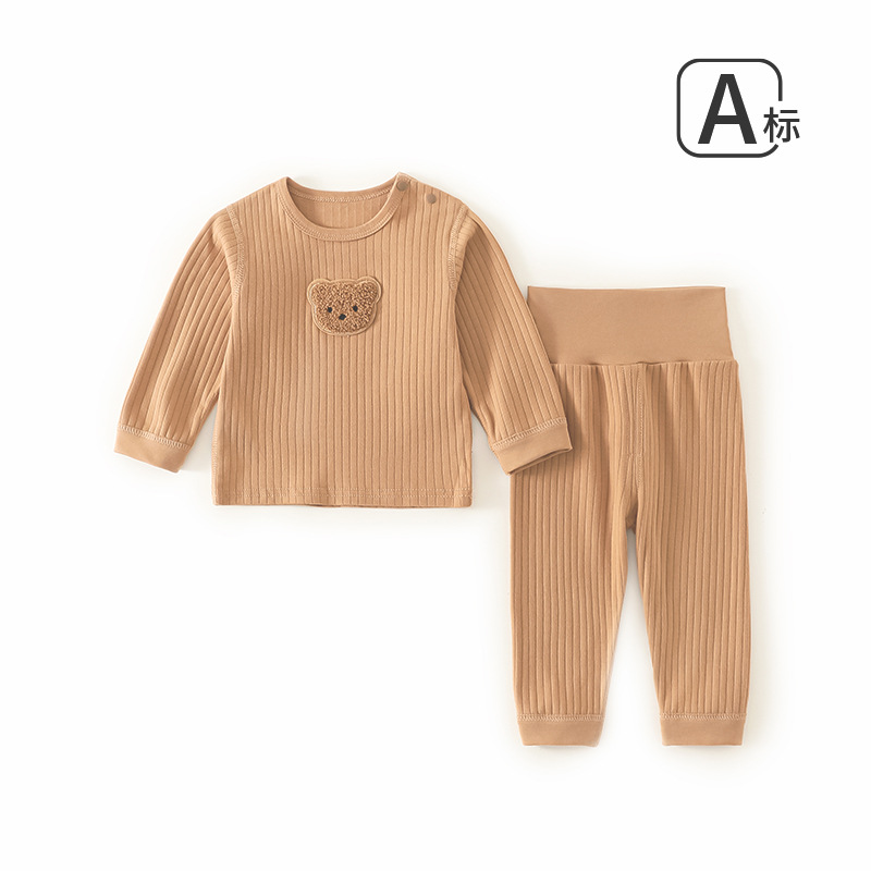 Korean Style Instagram Style Baby's Autumn Clothes and Pants Split suit Pure Cotton Baby's Base High Waist Belly Protecting Underwear Home Pajamas