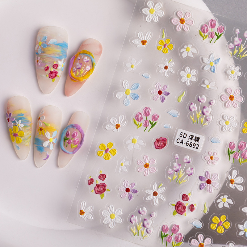 Spring Oil Painting Small Flower Nail Stickers 5D Embossed Three-Dimensional Fresh Floral DIY Nail Stickers Decorations Ca Style Spring Oil Painting Small Flower Nail Stickers 5D Embossed Three-Dimensional Fresh Floral DIY Nail Stickers Decorations Ca Style