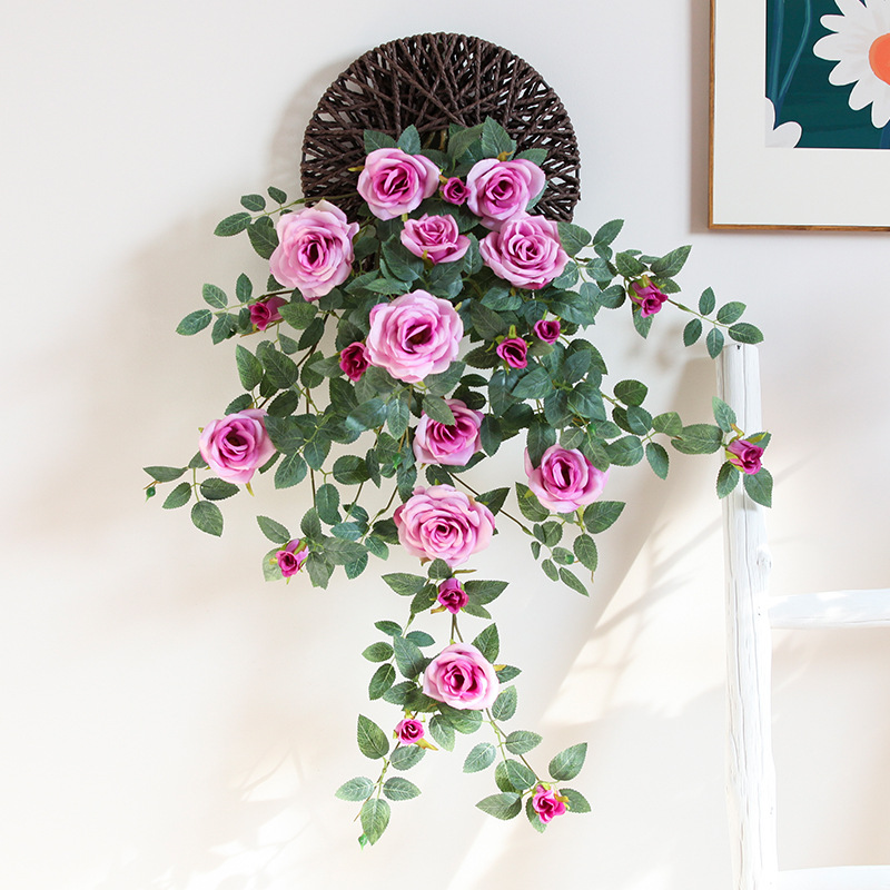 Simulated rose wall hanging flower balcony wall green plant decoration fake flower hanging flower living room hanging wall flower spider orchid plastic flower