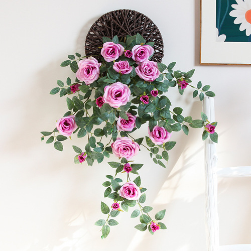 Simulated rose wall hanging flower balcony wall green plant decoration fake flower hanging flower living room hanging wall flower spider orchid plastic flower