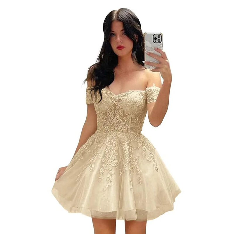 Vestido de noche corto de graduación para mujer, estilo A-line, novedad 2026, vestido de cóctel con hombros descubiertos, estilo princesa, suministro transfronterizo