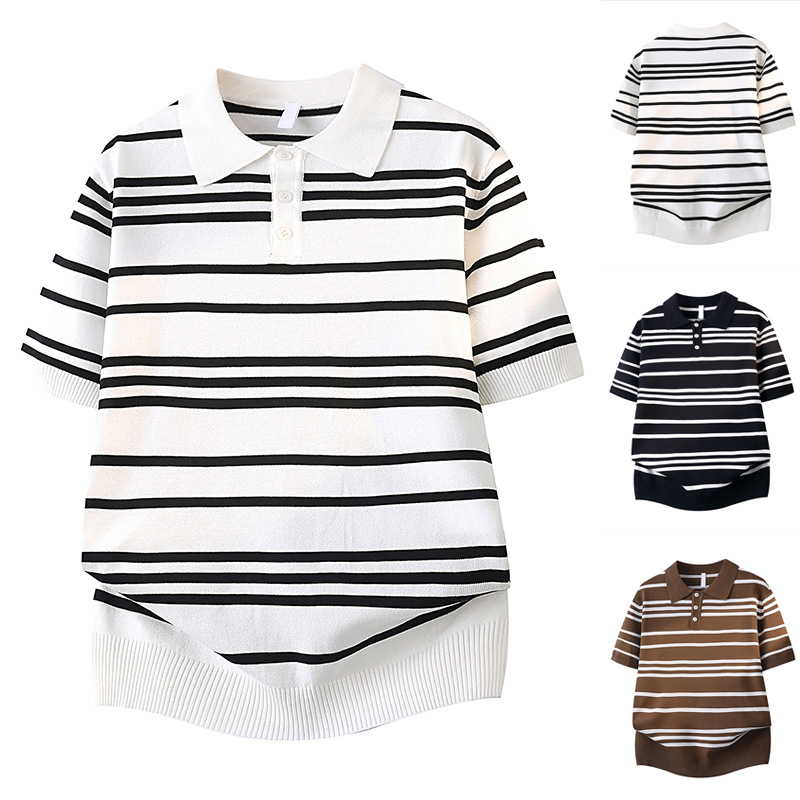 Polo camiseta de punto camiseta de manga corta hombre con solapa rayas viejas camisetas de hielo de negocios de verano fábrica transfronteriza al por mayor