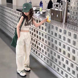 国童装女童裤子儿童工装裤速干休闲裤2025春夏新款运动时髦长裤