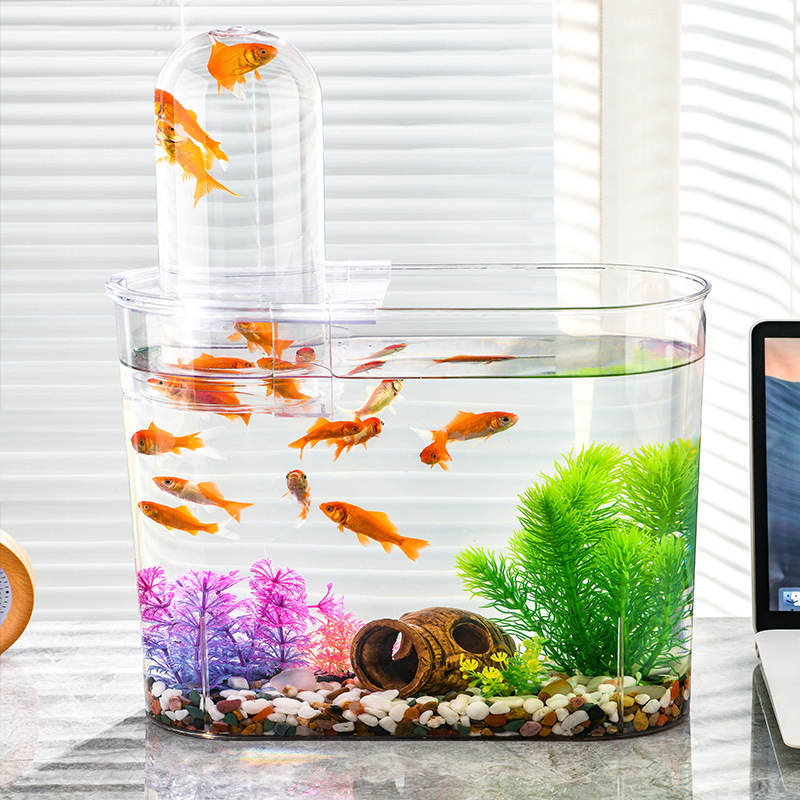 Acuario de pescado de presión negativa mesa flotante pequeño acuario de peces dorados sala de estar acuario de plástico micro paisaje hogar ecológico