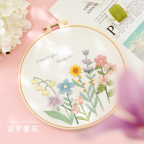 Embroidery diy handmade self-embroidered flowers for beginners material package gift ribbon Nordic fresh embroidery embroidery