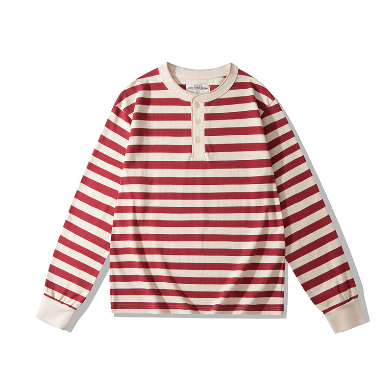 OKONKWO 230G pesado manga larga a rayas Henry cuello camiseta cubierta Sea Spirit camisa Henry camisa TEE