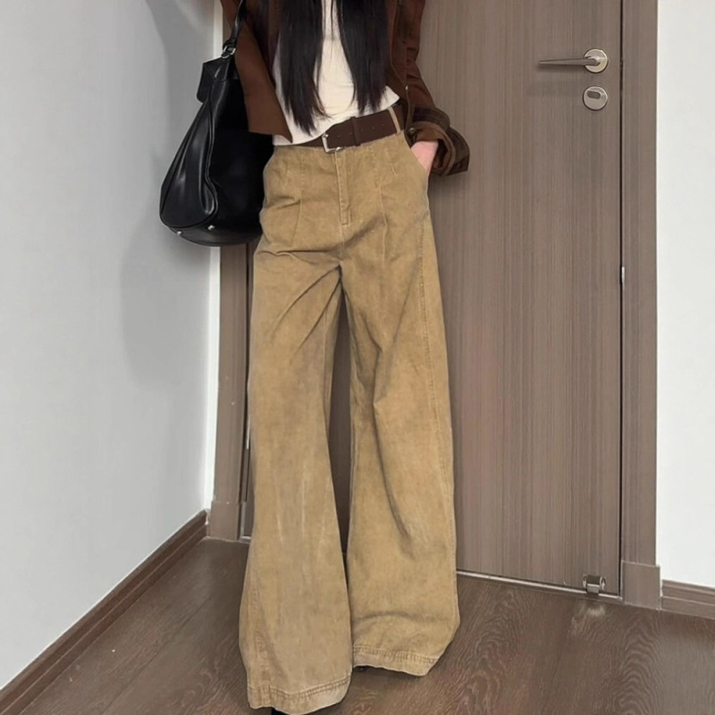Yellow Loose Wide-Leg Jeans for Women, Summer Straight Wide-Leg Pants, Women's Denim Drapey Slimming Long Pants