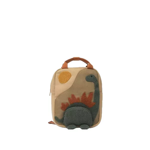 New Children's Canvas Kindergarten Cartoon Embroidered Sun Long-Necked Little Dinosaur Animal-Shaped Backpack School Bag