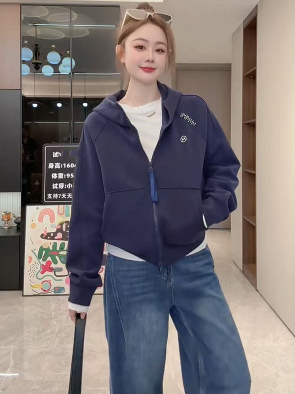 韩系慵懒风连帽卫衣女2025秋新款拉链开衫宽松显瘦小个子百搭外套|undefined