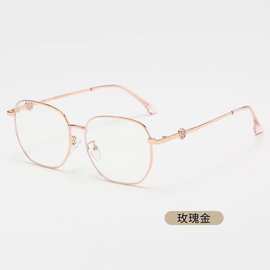 23新款时尚金属防蓝光四叶草个性素颜眼镜框多边形平光镜可配近视