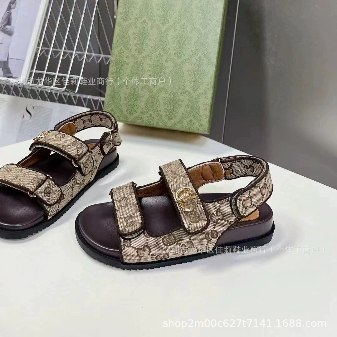Высокие версии G домой сандалии женские липучки 2024 новый с открытым пальцем