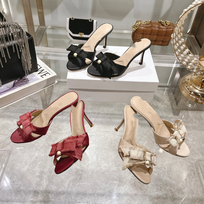 Top~2025 Early Spring New Style Pearl Bow High-Heeled Sandals Sexy Stiletto Heel Open-Toe Versatile Shoes