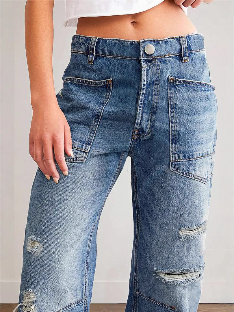 Inventario 2025 nuevo retro retro transfronterizo europeo y americano pantalones rectos casuales empalmados pantalones largos jeans sueltos mujeres