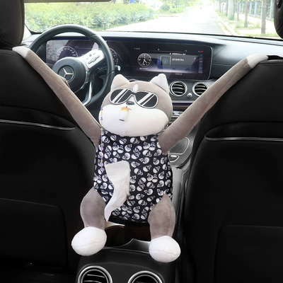 Car armrest box storage paper box Internet famous dog doll car multifunctional tissue box trash can 2 in 1 (Car tissue box/set) - puppie-dog-tissue-bag