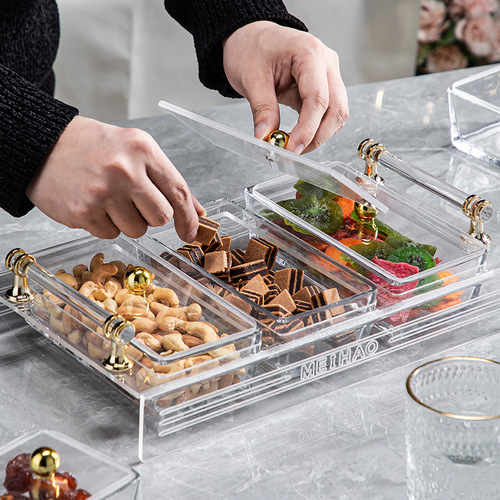 ins light luxury glass dried fruit plate square divided plate snack snack plate European style cake fruit platter with lid