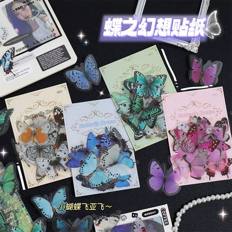 Трансграничная ПЭТ-бабочка наклейка пакет ретро мечтательный ручной счет декоративная наклейка diy нижний материал наклейка водонепроницаемая наклейка