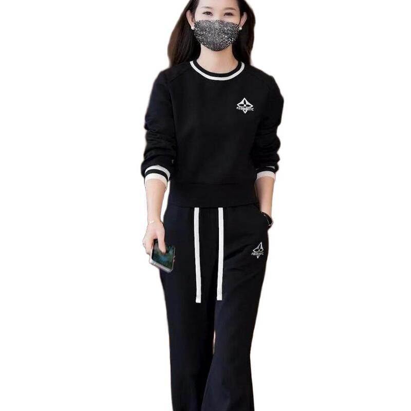 休闲运动套装女2025春秋新款韩版圆领宽松加绒加厚卫衣时尚两件套|undefined