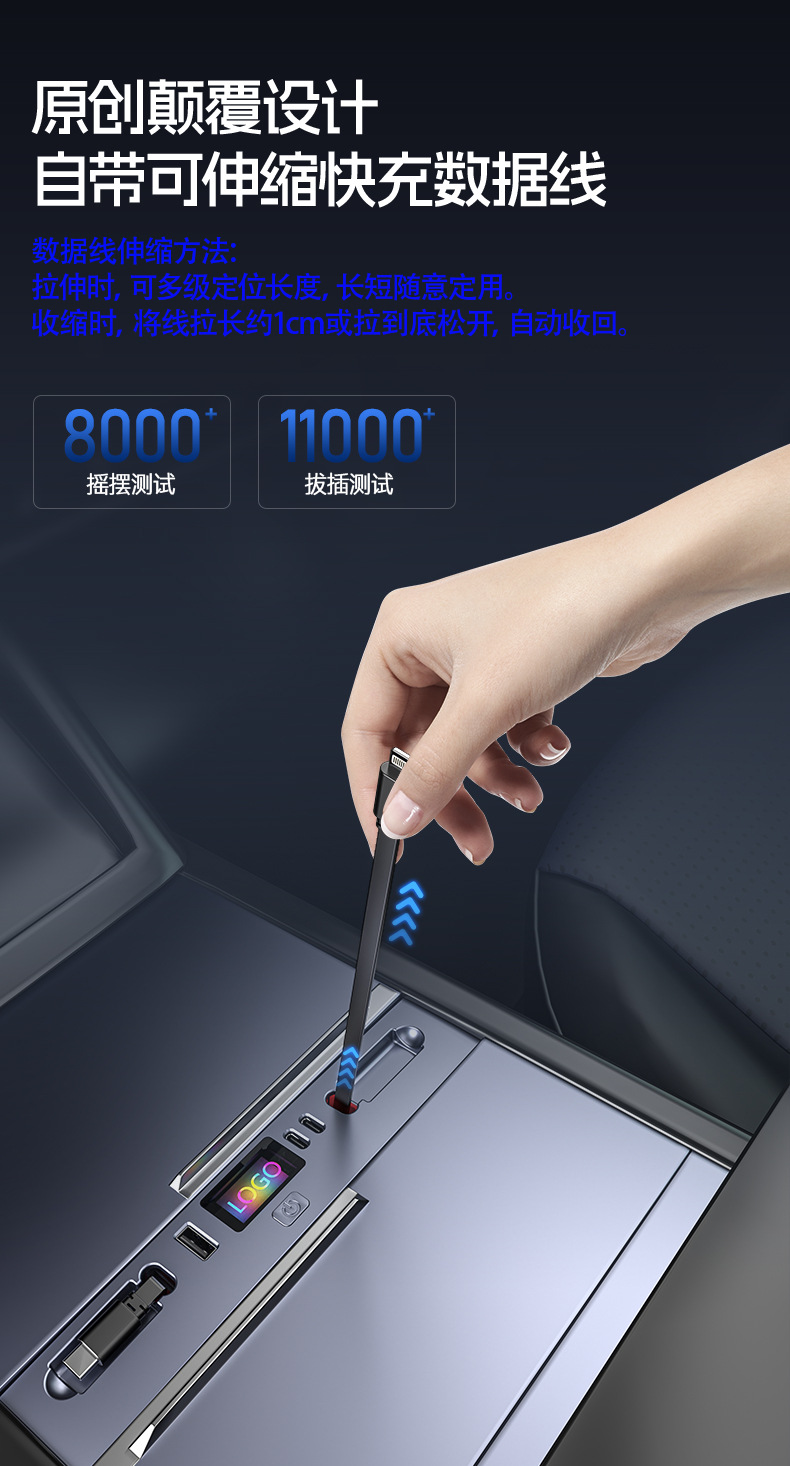 Suitable for the New Model Y/3 Tesla Central Control Expansion Dock Retractable Fast Charging Car Charger