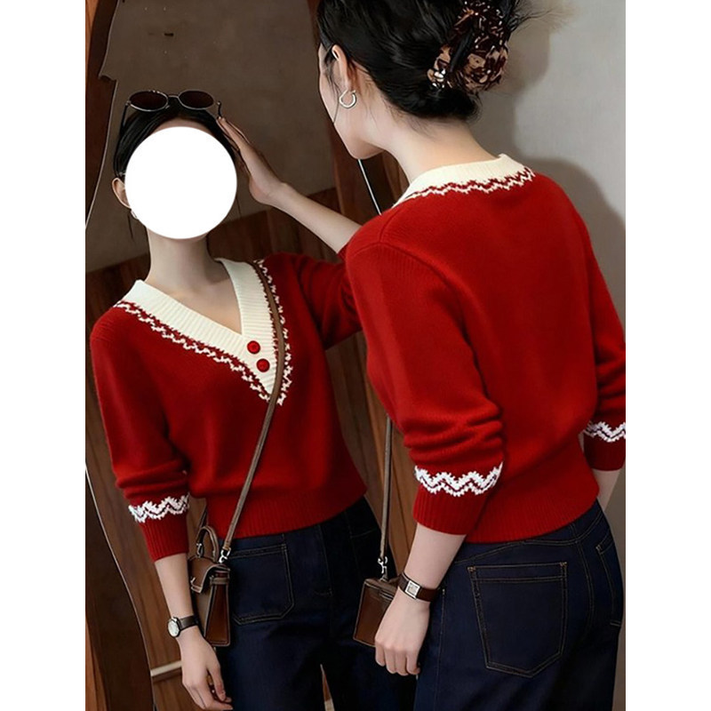 2026 Extremely Beautiful and Unique High-End Soft Knit Sweater for Women in Winter, Red Sweater for Christmas and New Year
