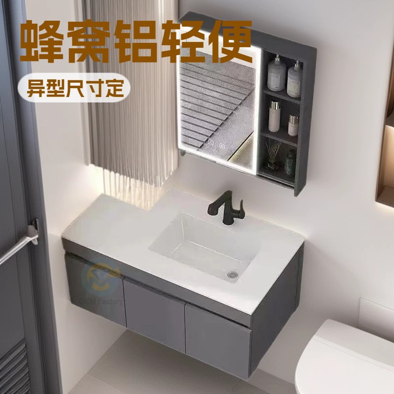 Customized Corner Washbasin Bathroom Cabinet Set with Integrated Ceramic Sink and Smart Mirror Cabinet from the Source Factory