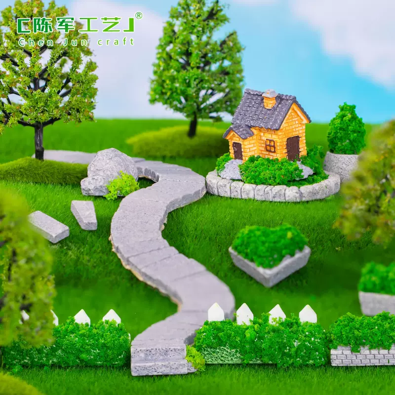 โมเดลบ้านตุ๊กตา ปราสาท วิลล่า พร้อมสวนหินเขียว สำหรับทำฉากภูมิทัศน์ขนาดเล็ก ของตกแต่ง DIY อุปกรณ์เสริม ของประดับขนาดจิ๋ว