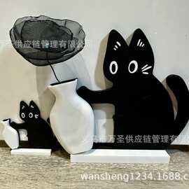 Cat Vase 黑猫造型花瓶趣味创意家居桌面干花插花树脂摆件26821