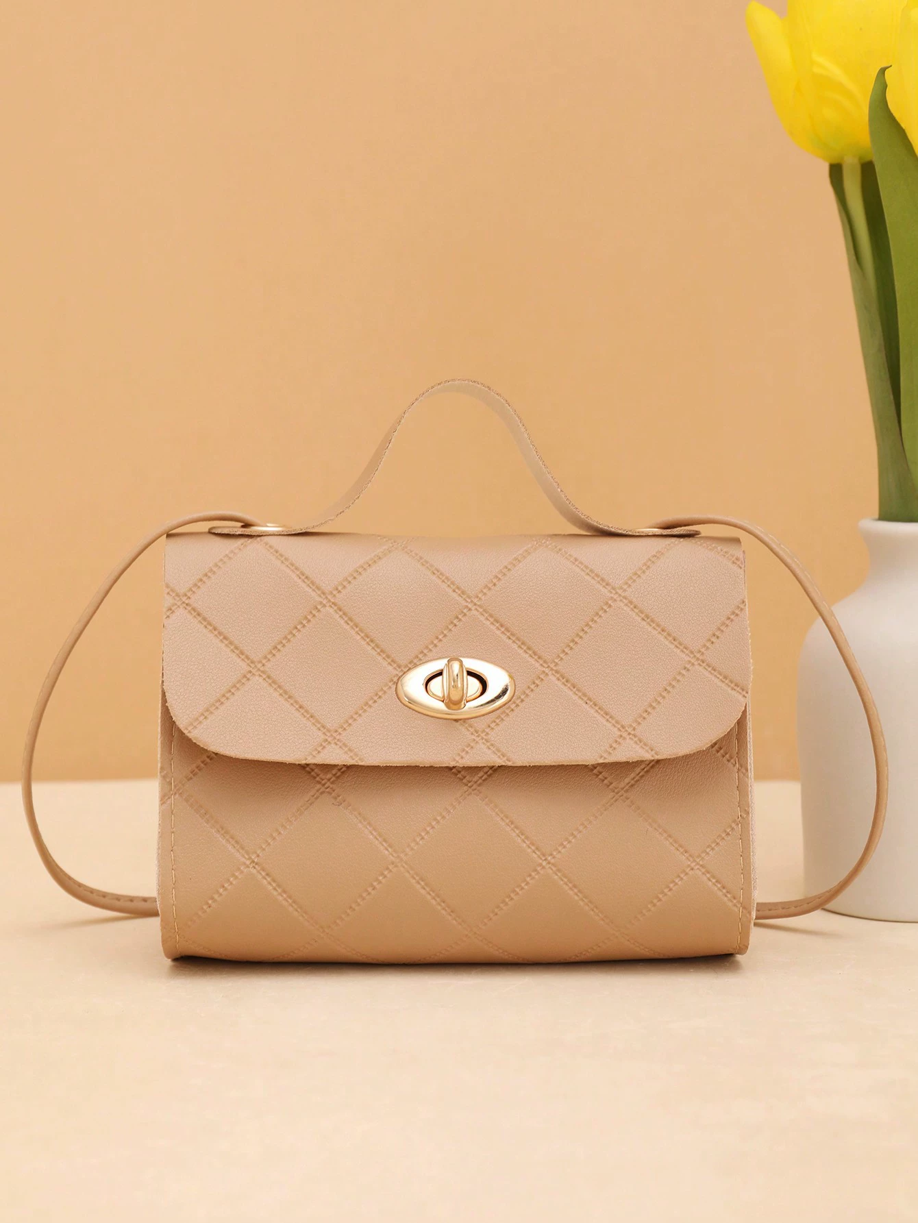 Одно плечо стеганная сумка‑handbag, модный ручной кроссбоди, лёгкая 0,082 кг, с поворотной застёжкой