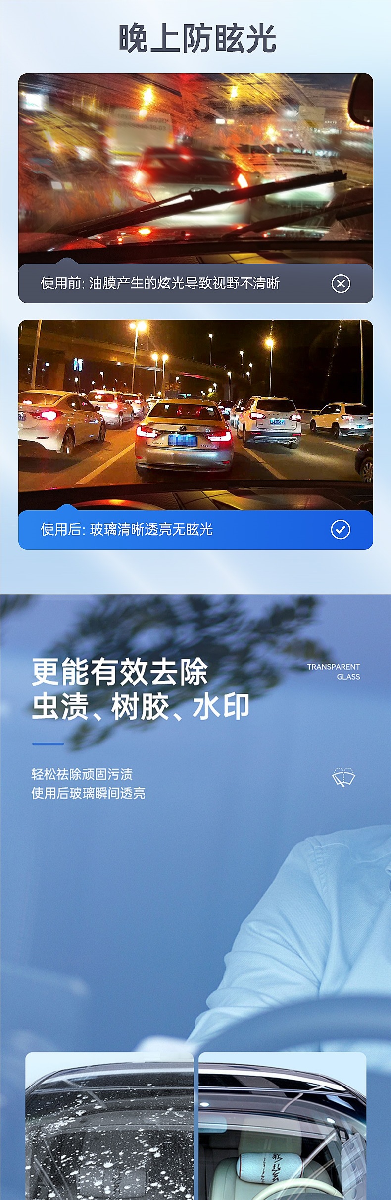 Car Glass Oil Film Remover Front Windshield Cleaning Special Spray Heavy Oil Film Removal Foam Cleaner