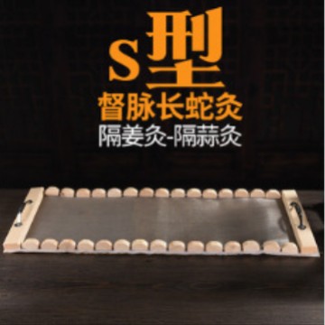 Moxibustion Tool Set Solid Pine Wood Dragon Bone Spine Du Meridian Long Snake Moxa Rack for Abdominal Warming Care in use