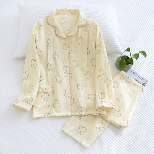 Soft washed crepe nursing pajamas set, cotton lapels with nursing opening, confinement clothes, four-season thin nursing clothes