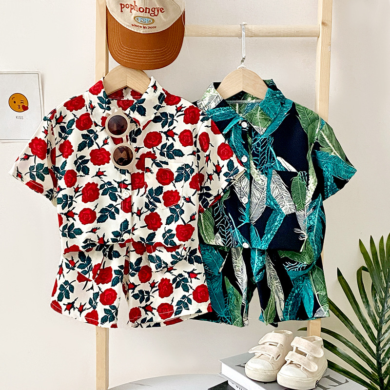 Children's Holiday Summer Short-sleeved Shorts suit Cartoon Thin T-Shirt Outer Wear Baby Children's Summer Dress