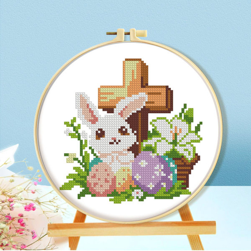 Mona Lisa real bordado cruzado conejo de Pascua simplista encantador dibujos animados sala de estar escritorio bordado a mano image 3