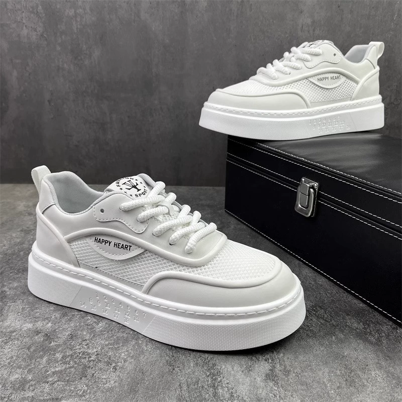 Мужская обувь 2025 весенняя взрывная дышащая и вонючая легкая повседневная обувь чистого цвета, дикая модная толстая подошва, увеличенные маленькие белые туфли