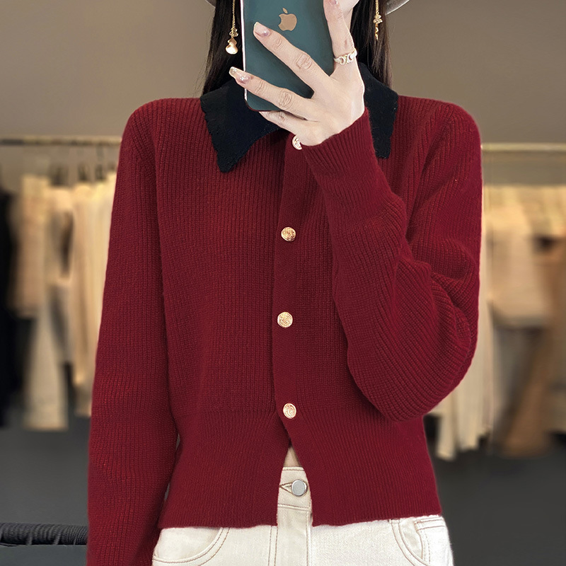 法式高级感POLO领针织开衫女2025秋季新款时尚百搭显瘦上衣A6236|undefined