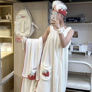 Bath Skirt Wrapping Bath Towel Wearing Student Dormitory Bath Bathrobe Coral Fleece Absorbent Quick-drying Cute Adult Bathrobe for Women