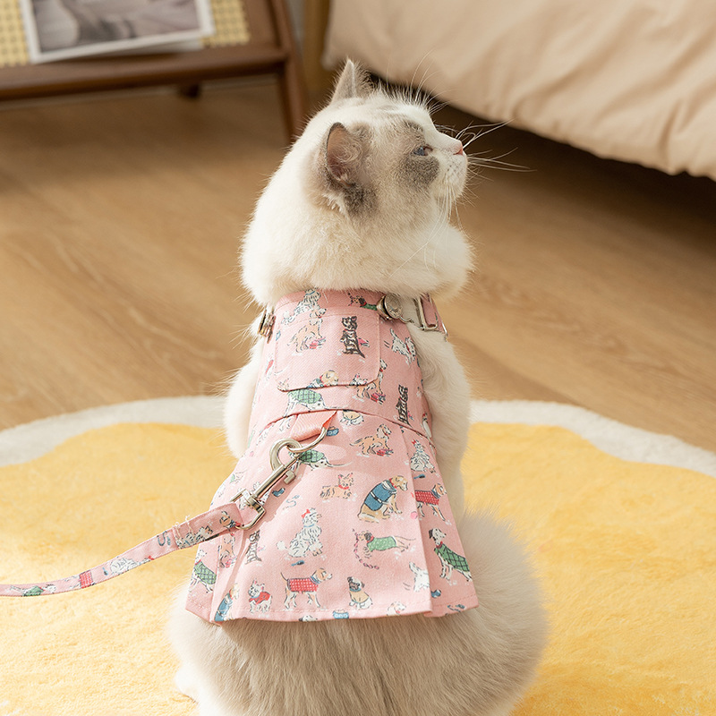Gato otoño invierno sin pelo gato impresión completa de cachorro esborrachado vestido de cabina de tracción vestido de perro vestido de princesa vestido de mascota