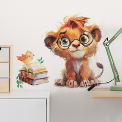 卡通愛學習的小獅子兒童臥室幼兒園臥室家居裝飾牆貼貼紙自粘批發