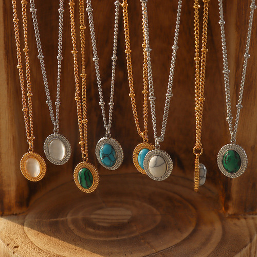 French bohemian personality fashion retro turquoise cat's eye stone inlaid necklace earrings jewelry set wholesale for women