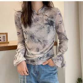 2025春夏新款新中式水墨画天丝面膜T恤女欧洲站欧货女装打底衫潮