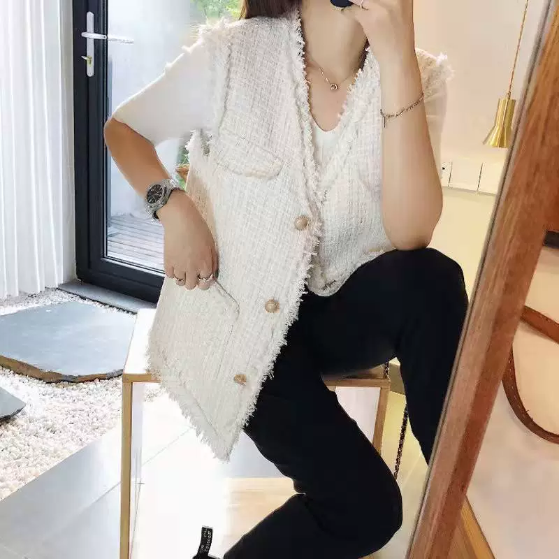 Жилет, демисезонная безрукавка, французский стиль, стиль Chanel, западный стиль