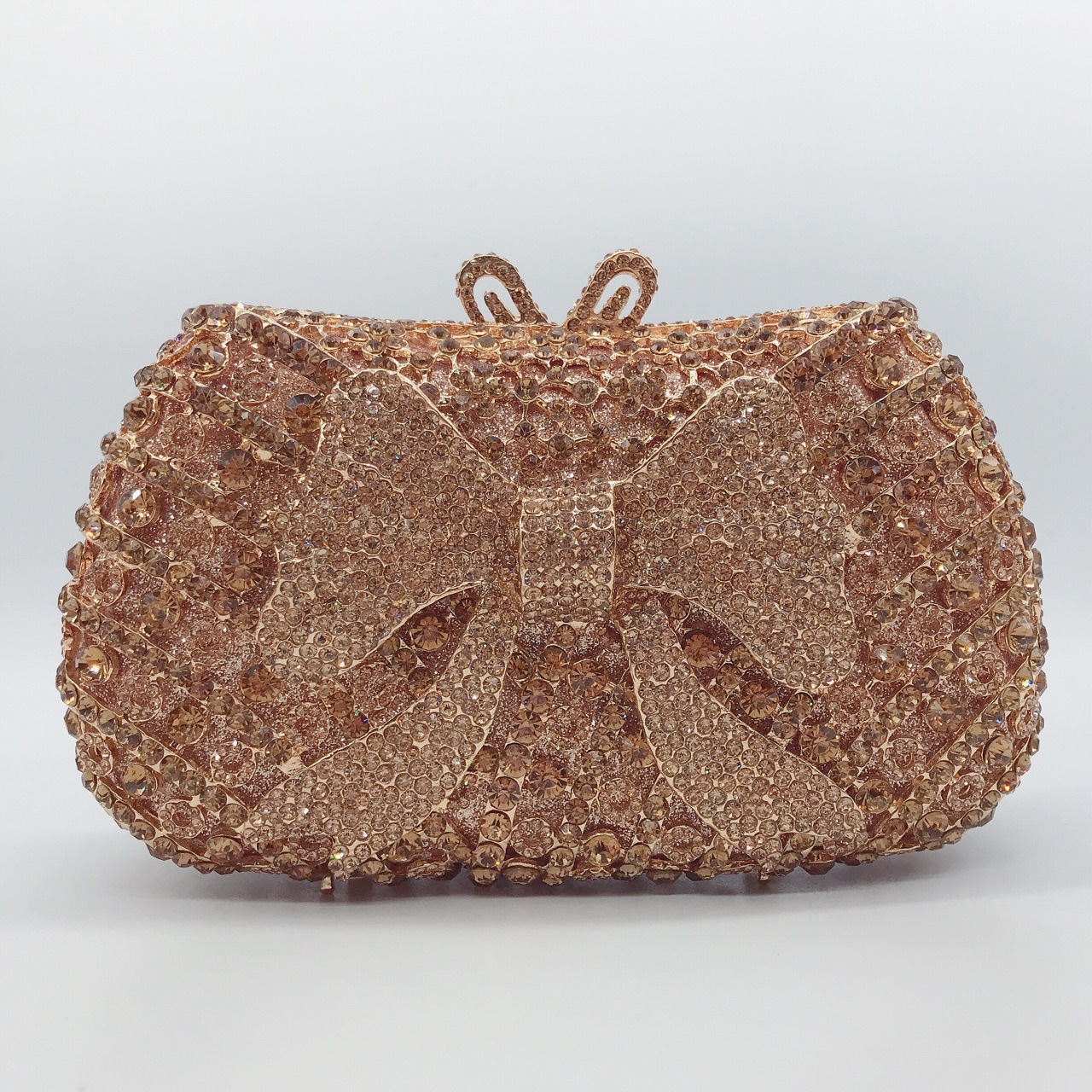 Túi clutch nữ đính kim cương nơ bướm kim loại dây xích dạ tiệc — Vàng kim AB chi tiết 1