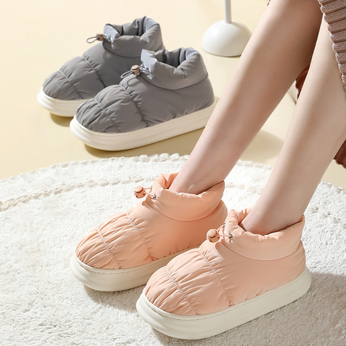 New cotton slippers for women down cloth for home use indoor thick sole anti-slip couple men's waterproof cotton shoes wholesale