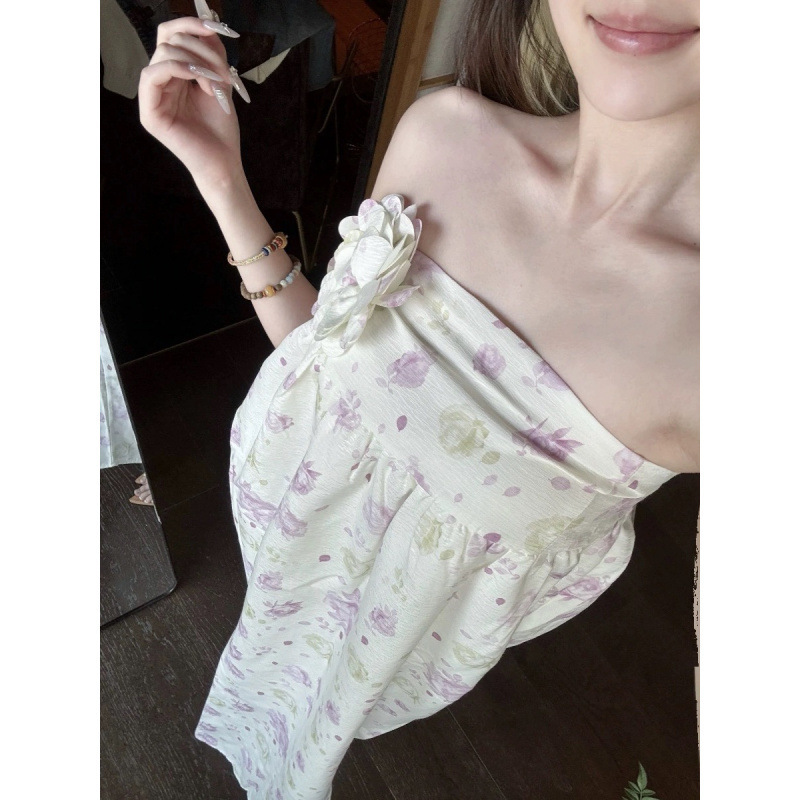 French Style Gentle Style Design Sense Three-dimensional Flower Tube dress 2025 Summer New Niche Sweet