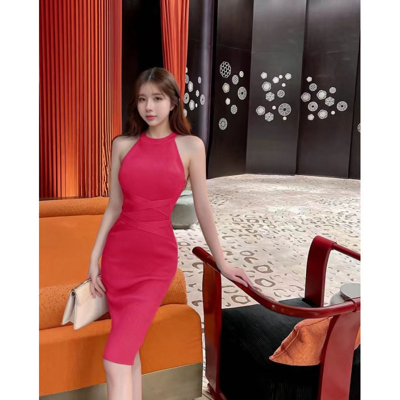 Real shot in stock 2025 new dating shirt apricot base knitted dress pure wind long 5 colors