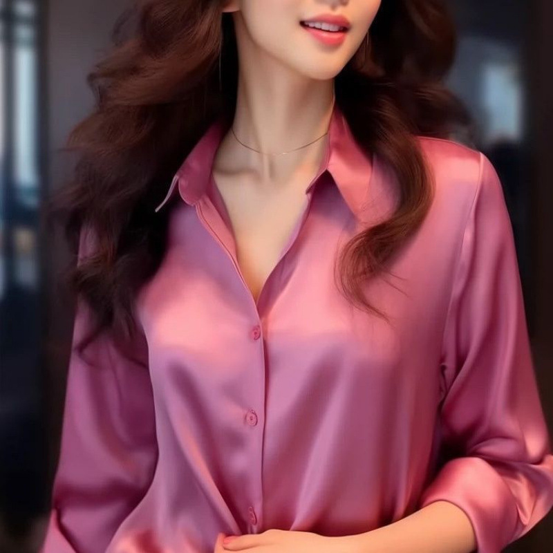 秋季新款高级感职业缎面紫色衬衫女长袖正装时尚通勤气质衬衣白色|undefined