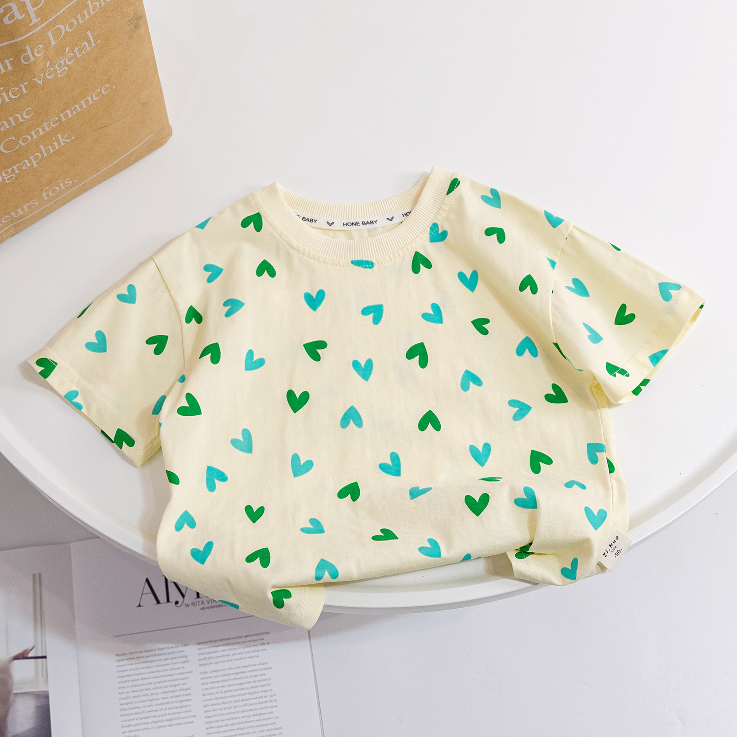 Regular Top Length Baby(0-2Years) Age Group Simple Style Heart Shape Cotton T-shirts & Blouses